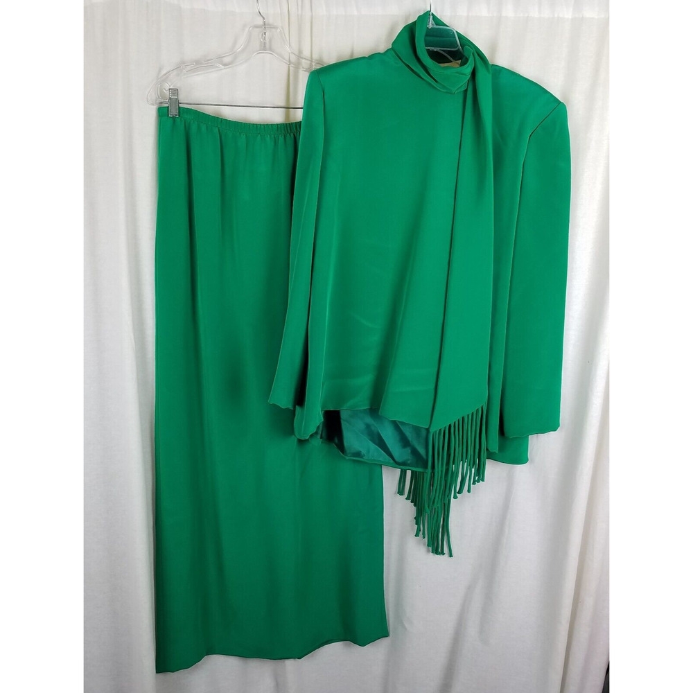 Mark Heister Silk Maxi Skirt Suit Scarf Formal Holiday Emerald Green Womens sz L